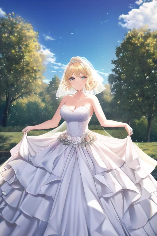 [NovelAI] medium hair woman laugh sky Masterpiece wedding dress dress [Illustration]